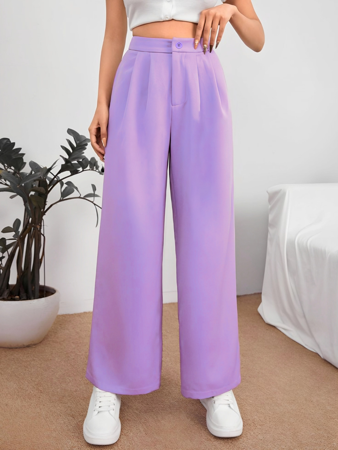Elevate your style with the season's must-have: Lavender Relaxed Korean  Front Peat Pants💜 . These Front Pleated Pants are the ward