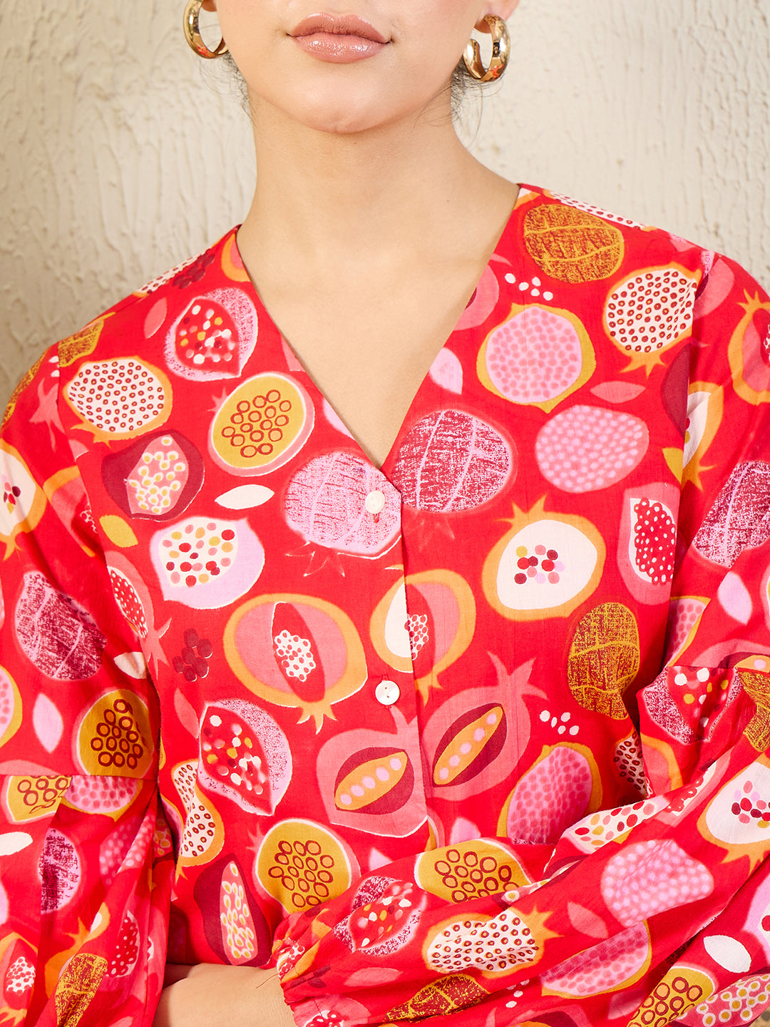 Printed Cotton Shirt with Balloon Sleeves - Uptownie