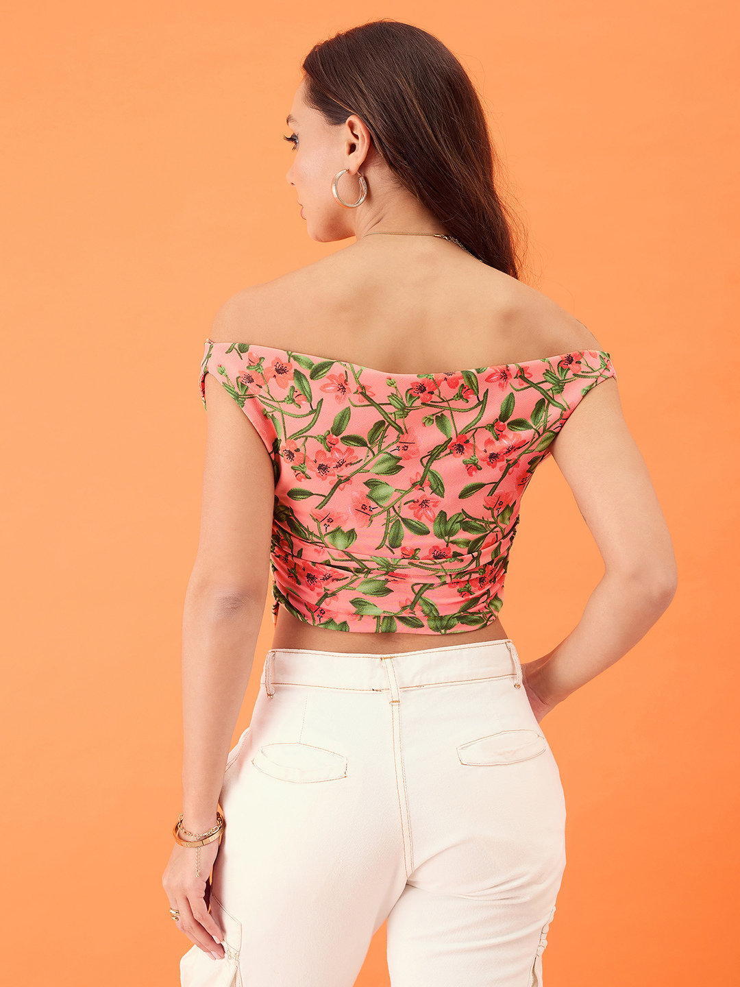 Printed Cotton Stretchable Draped Crop Top - Uptownie