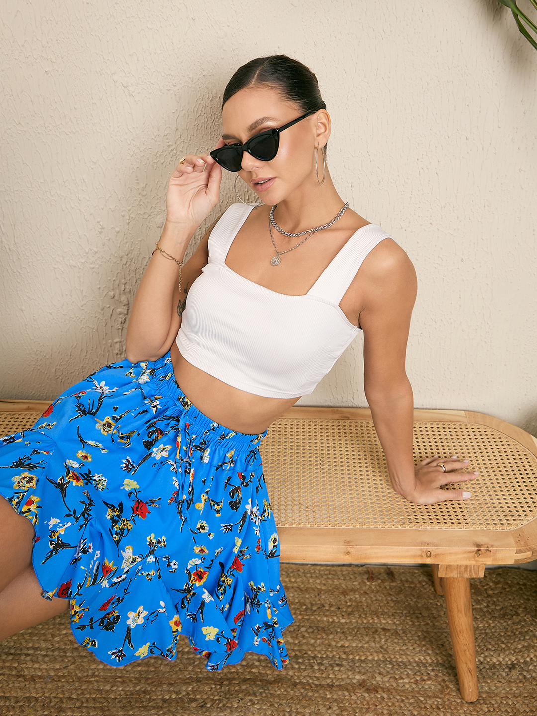 Printed Ruffled Skirt with Attached Shorts - Uptownie
