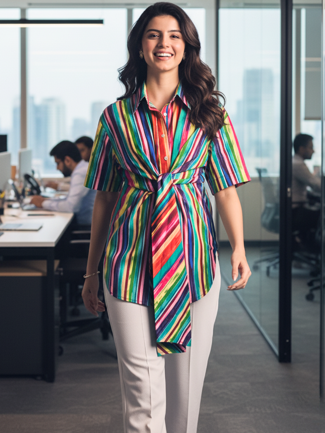 Front Tie-Up Cotton Shirt