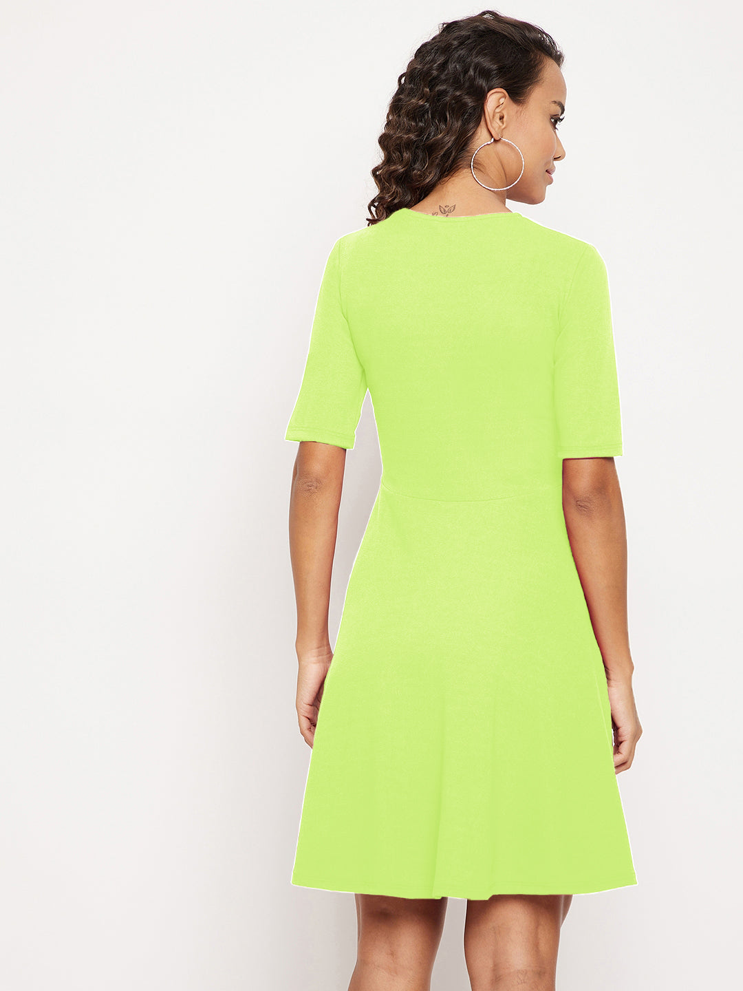 Round Neck Stretchable Skater Cotton Dress - Uptownie