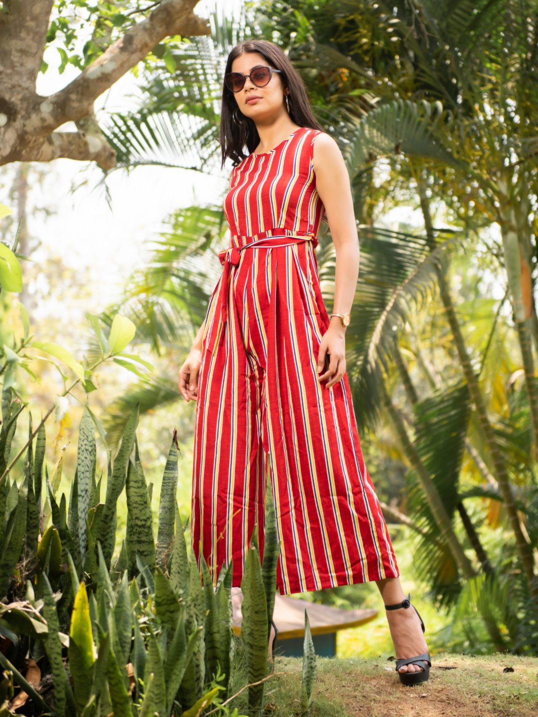 Waist-Tie Full Length Palazzo Jumpsuit - Uptownie