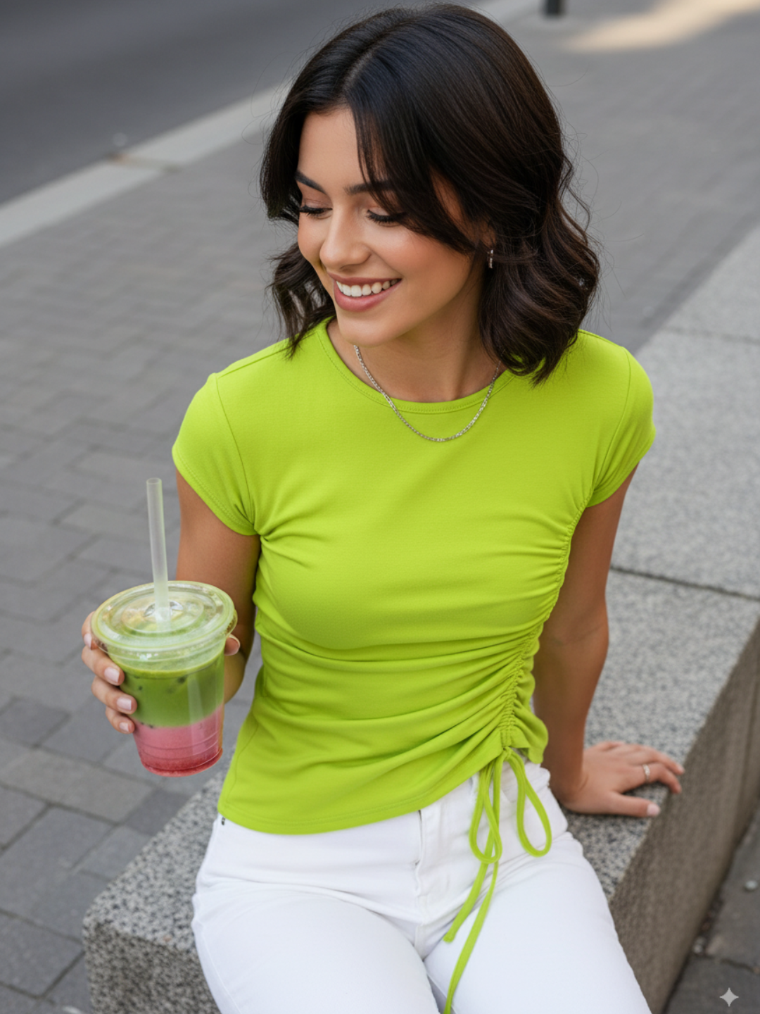 Half-Sleeve Stretchable Drawstring Top - Uptownie