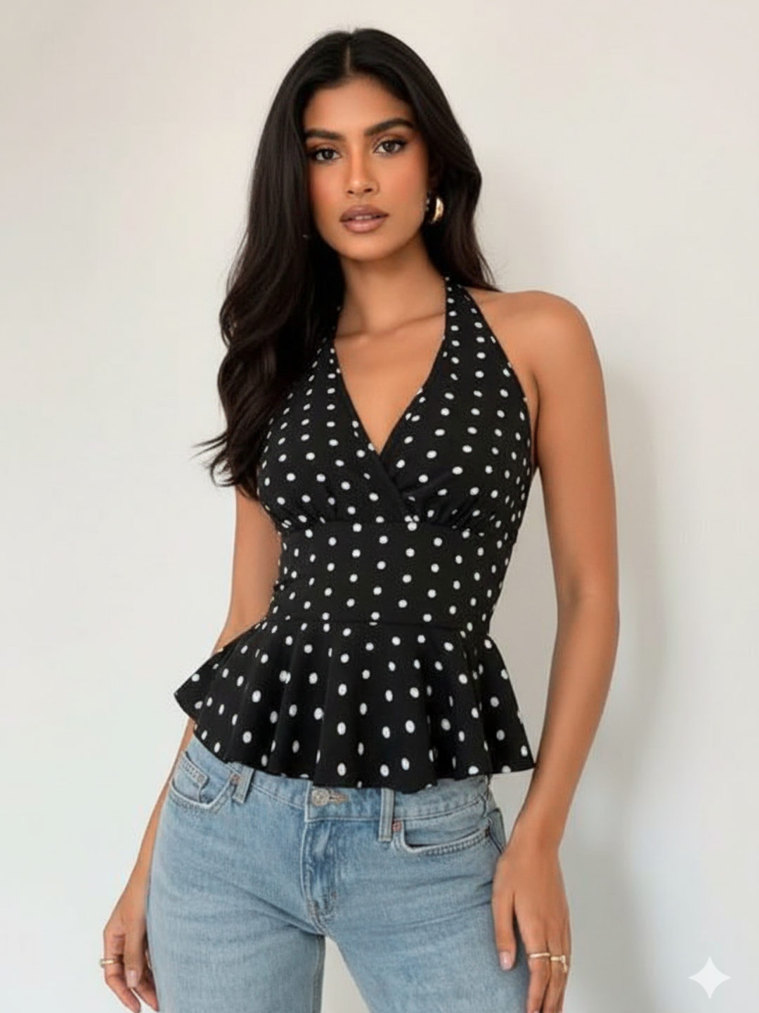 Stretchable Halter Neck Peplum Top