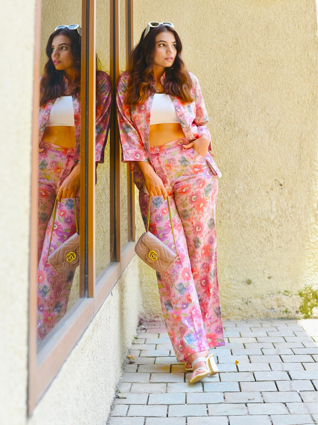 Floral Linen Foil Print Two Piece Co-ord Set - Uptownie