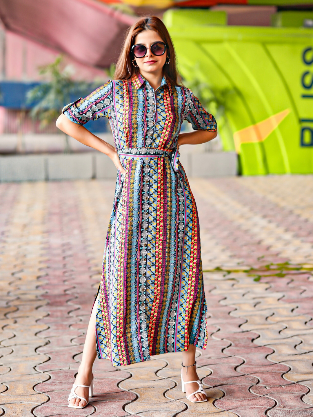 Collar Buttoned Down Shirt Maxi Dress - Uptownie