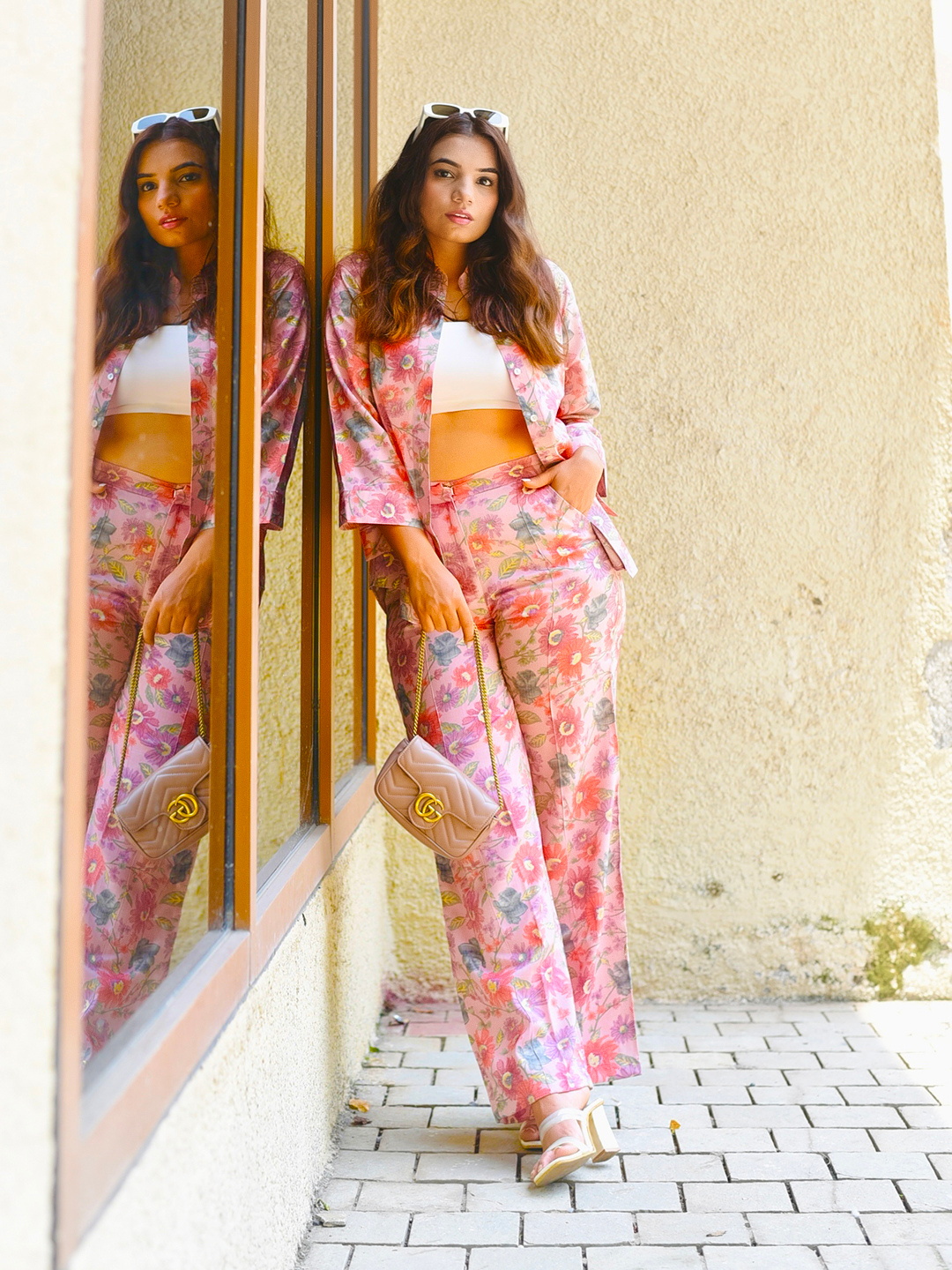 Floral Linen Foil Print Two Piece Co-ord Set - Uptownie