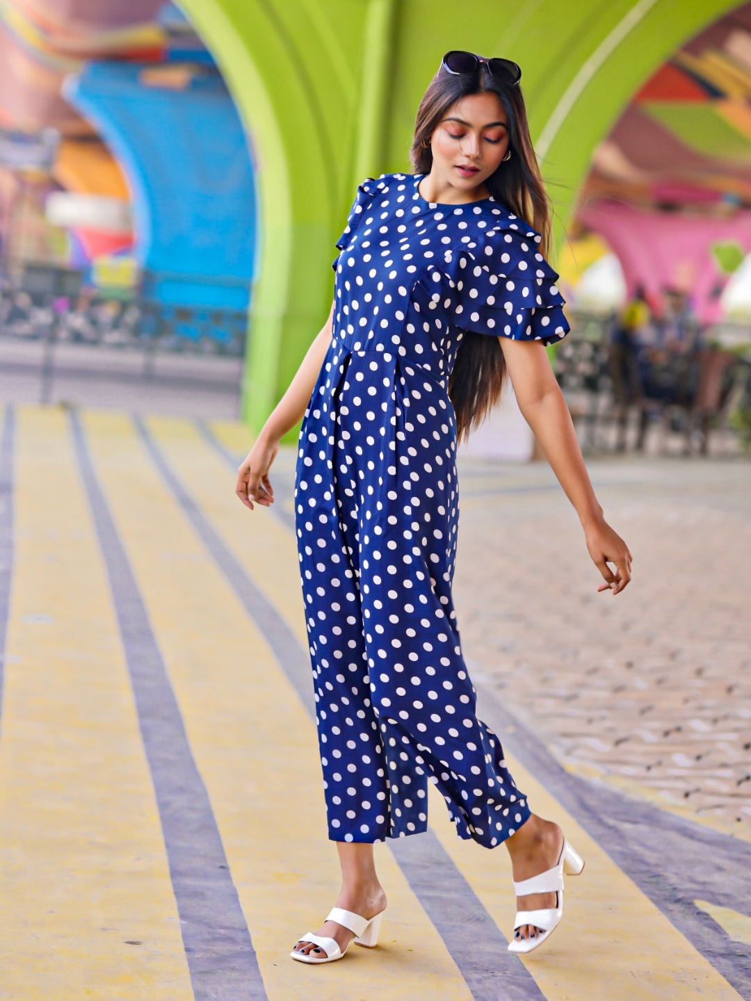 Plus Polka Ruffled Sleeve Jumpsuit - Uptownie