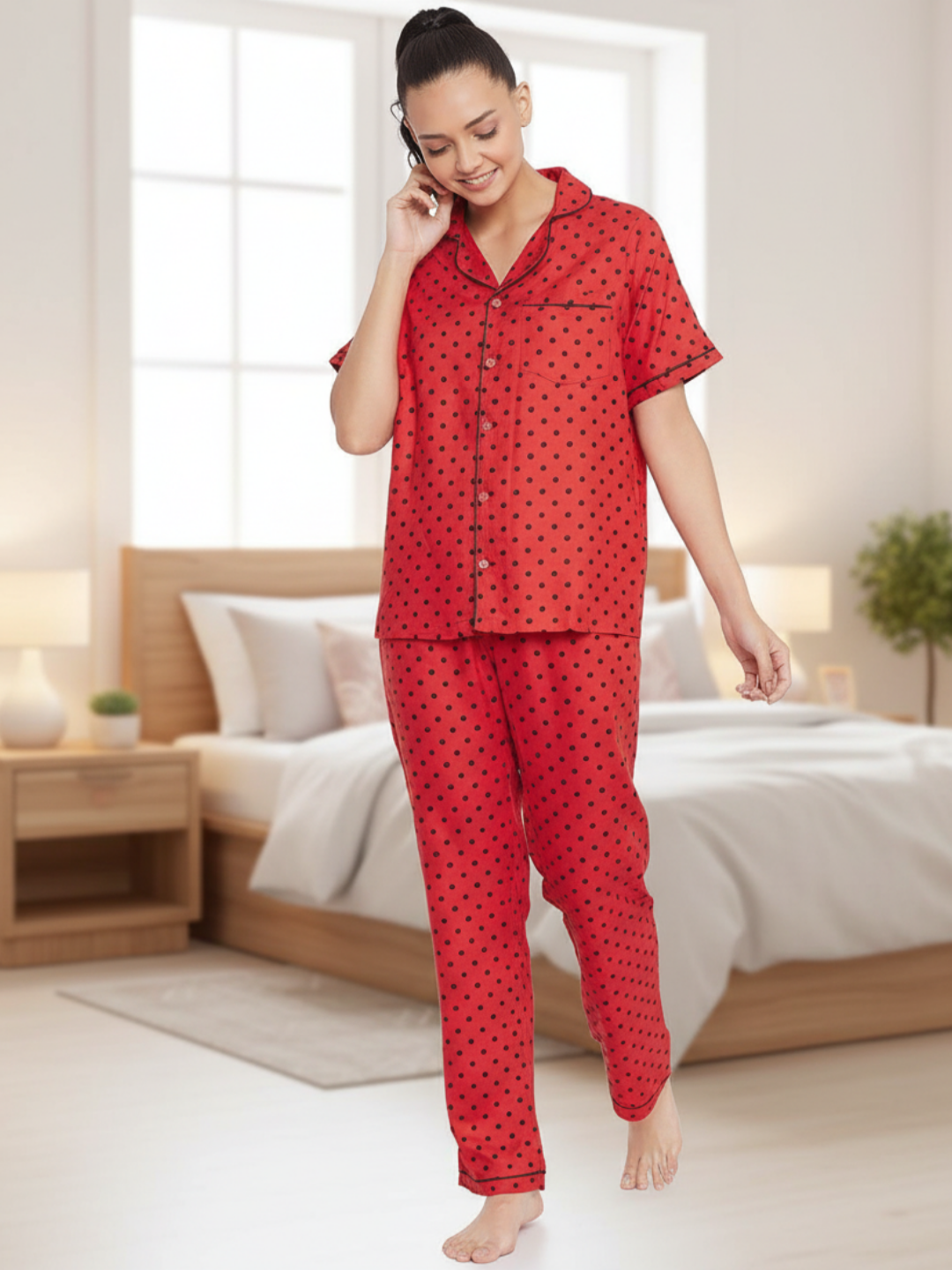 Printed Cotton Night Suit - Uptownie