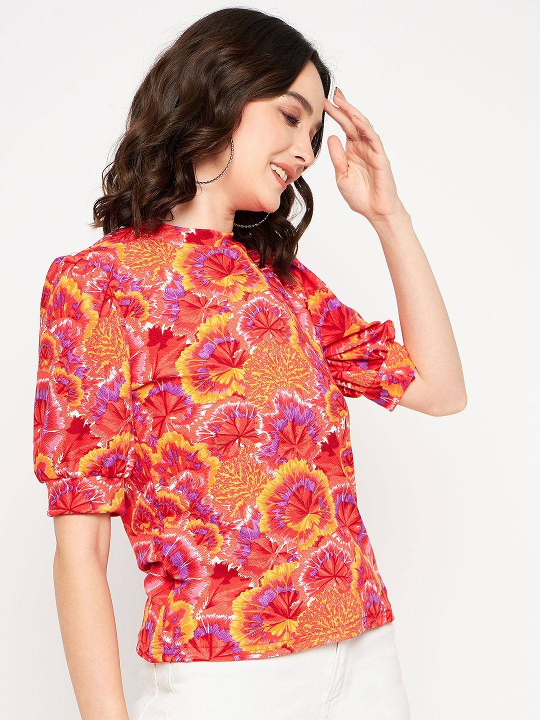 Cotton Floral Stretchable Puff Sleeve Top - Uptownie