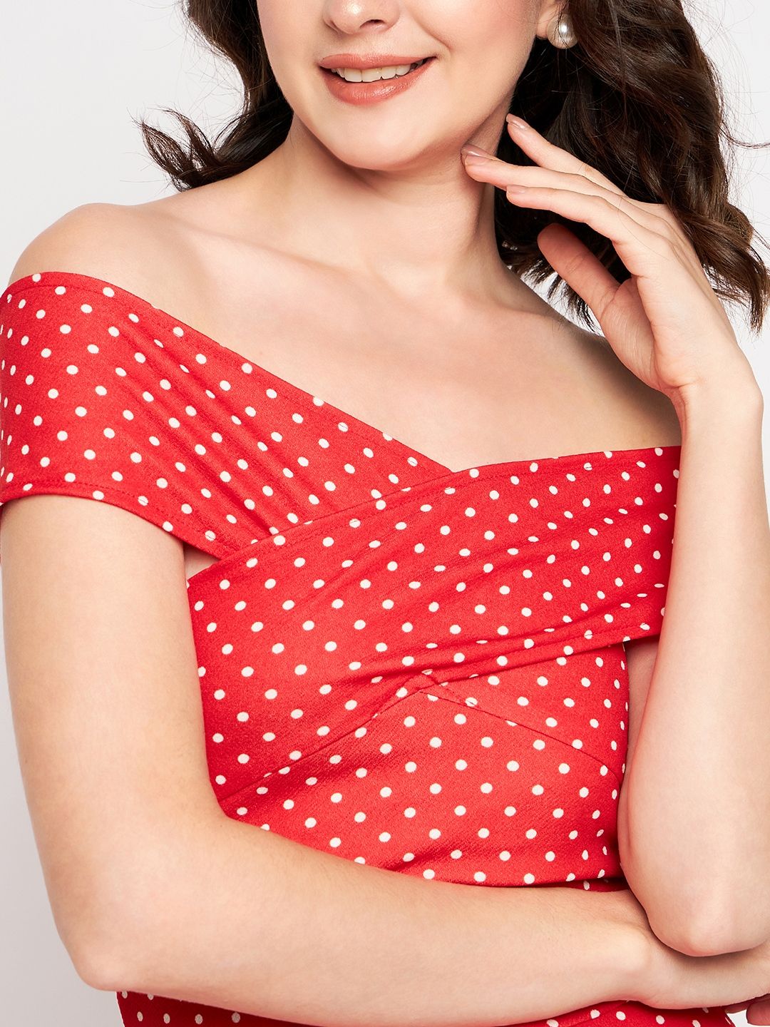 Off Shoulder Stretchable Cotton Skater Dress - Uptownie