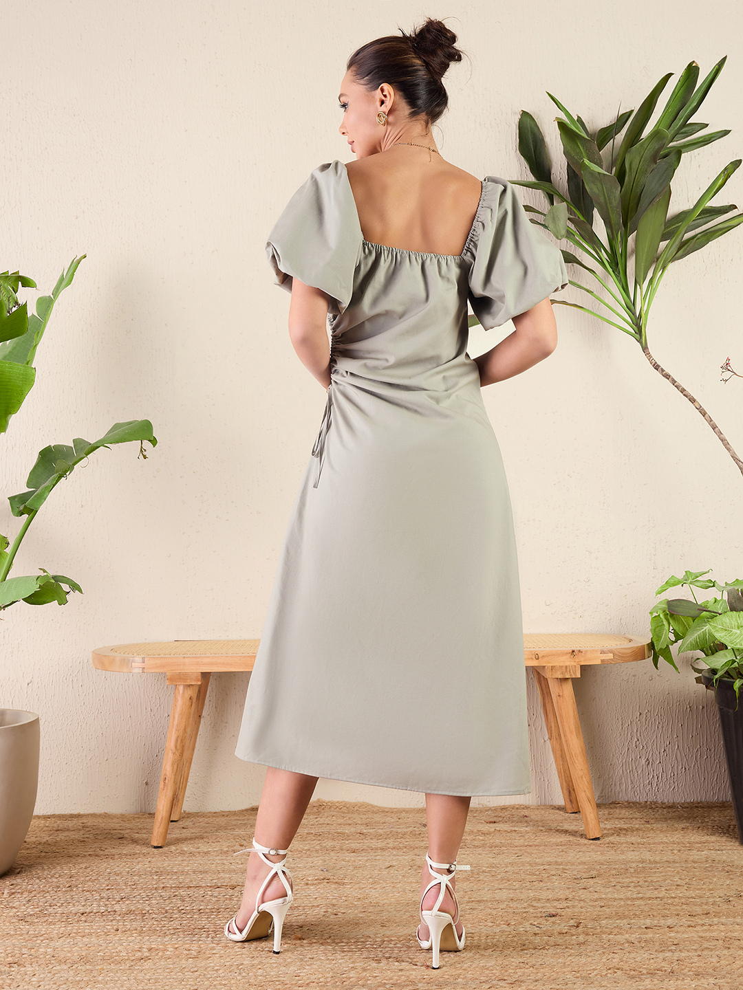 Cotton Poplin Side Cut-Out Midi Dress - Uptownie