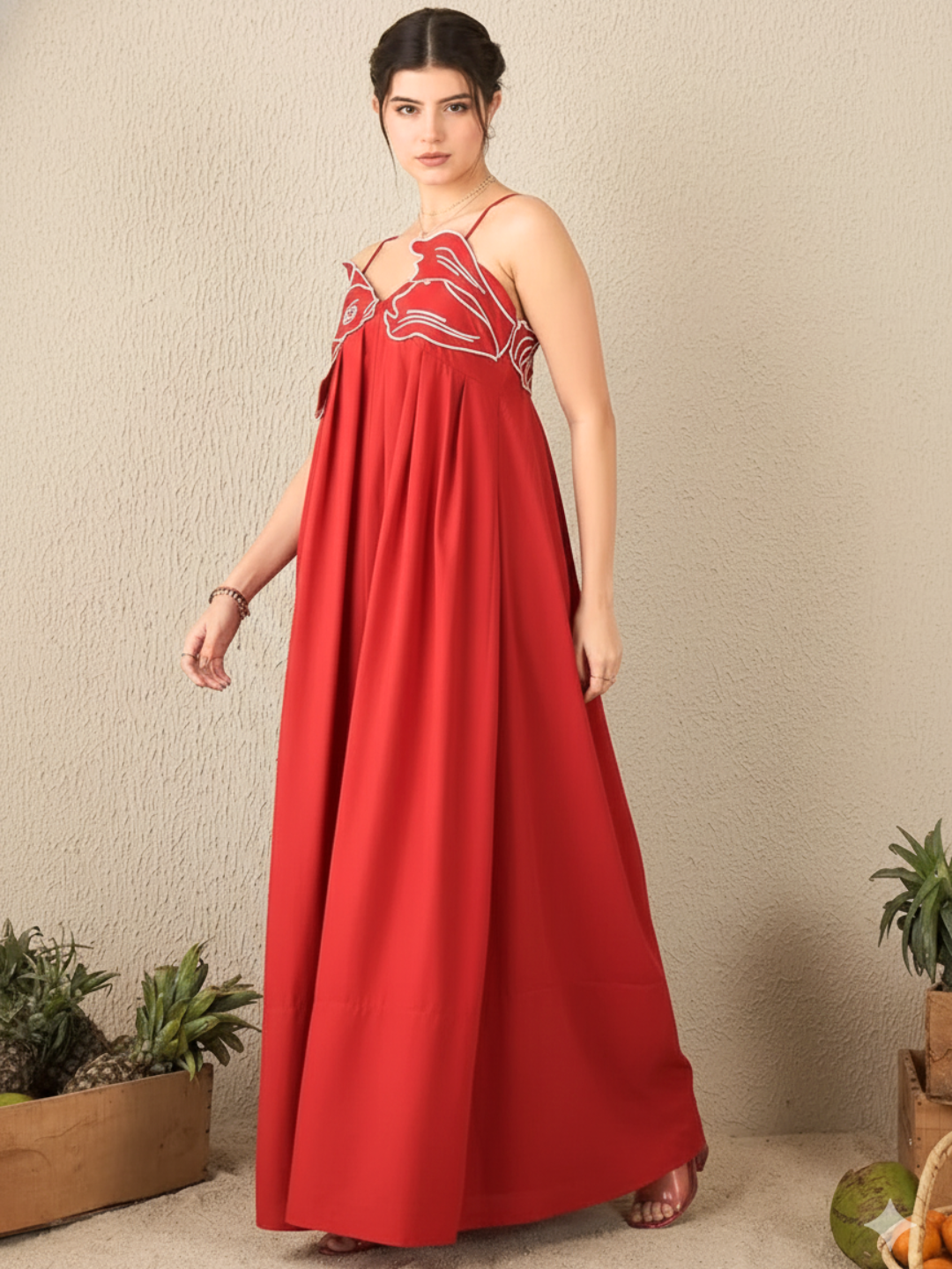 Fish Applique Cotton Maxi Dress