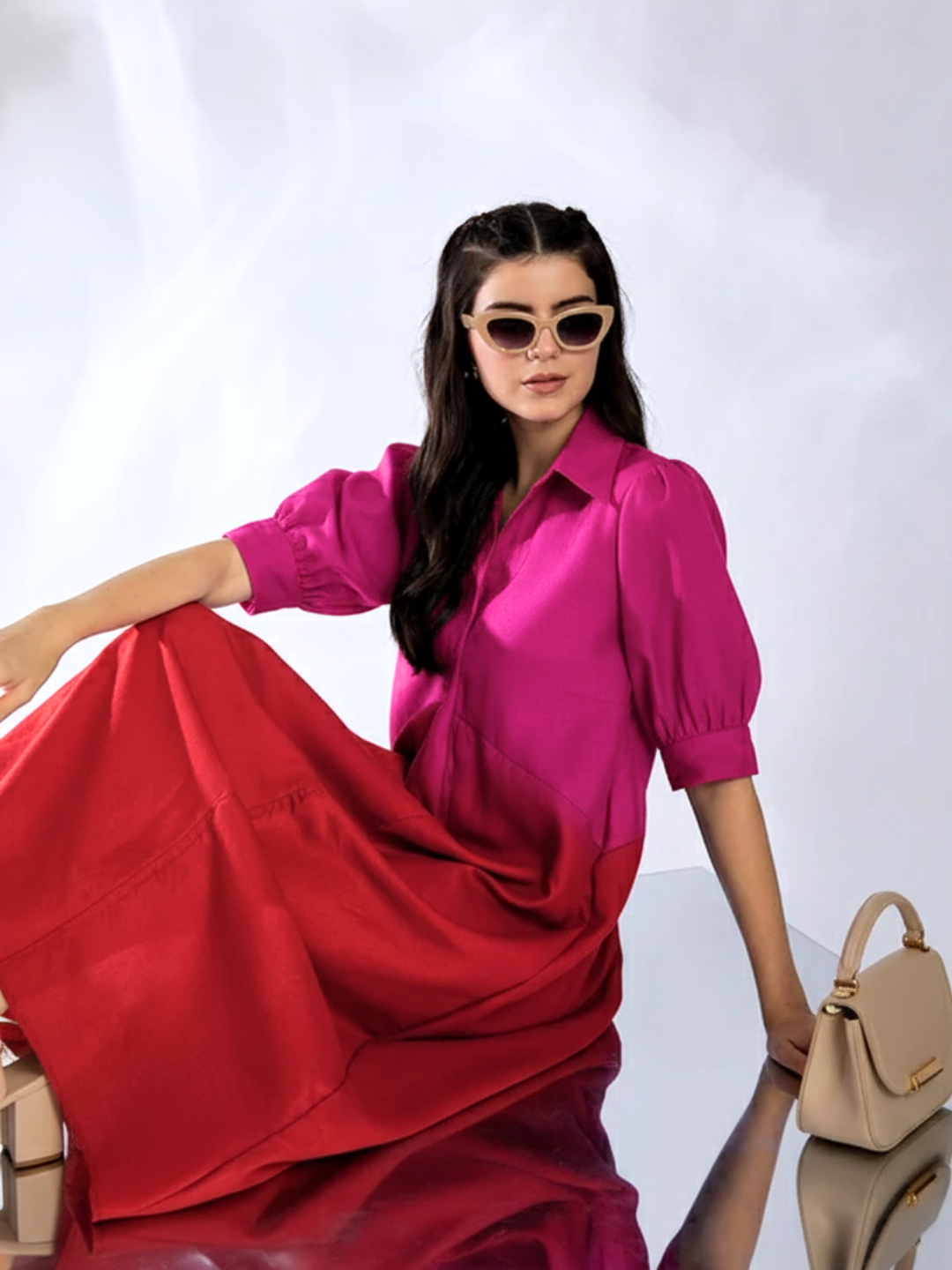 Front Pleated Linen Midi Dress