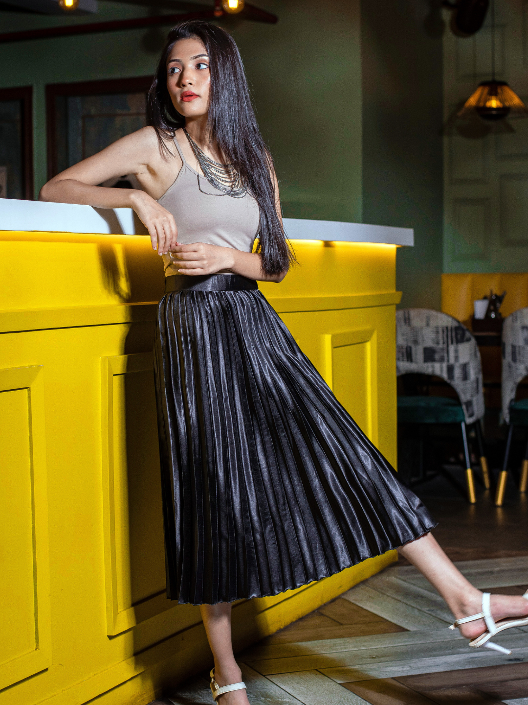 Pleated Midi Skirt - Uptownie