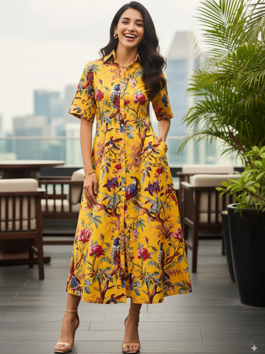 Fit and Flare Cotton Shirt Dress - Uptownie