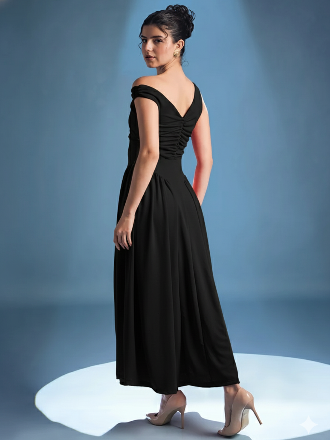 Stretchable One Shoulder Drop Waist Maxi Dress