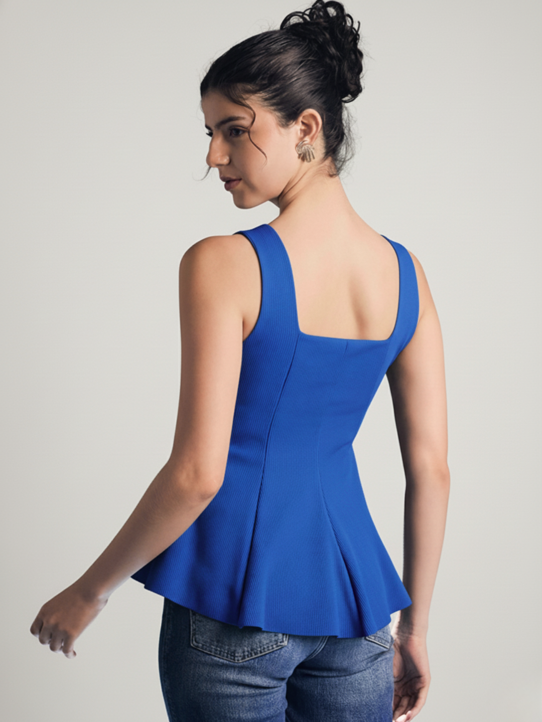 Stretchable Ribbed Peplum Top