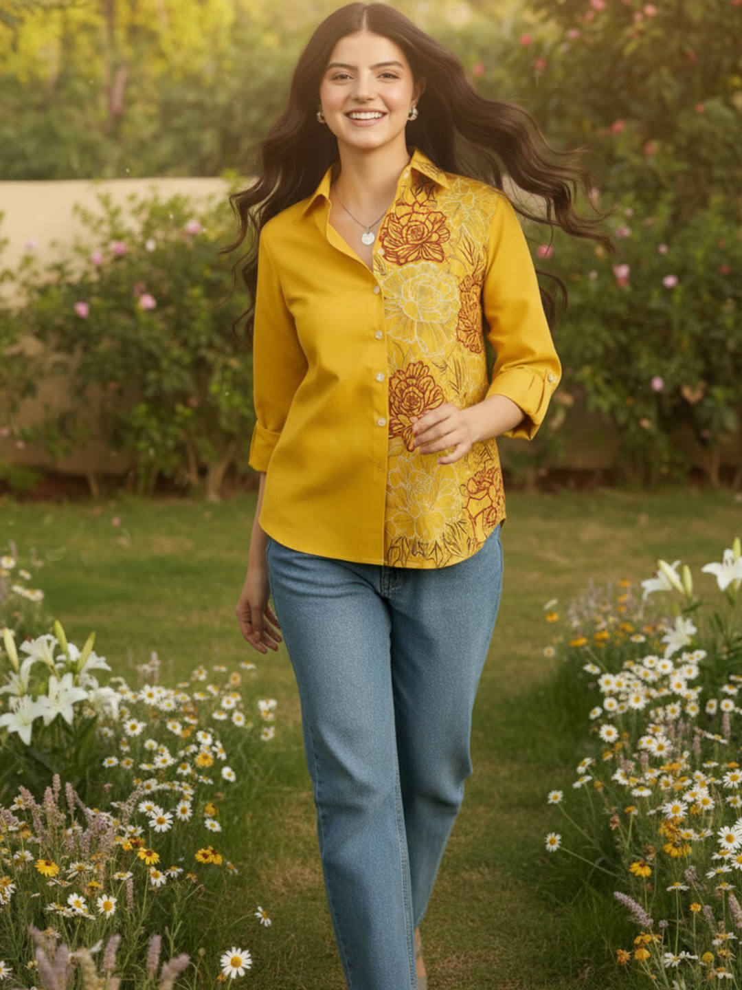 Floral Embroidered Linen Shirt - Uptownie