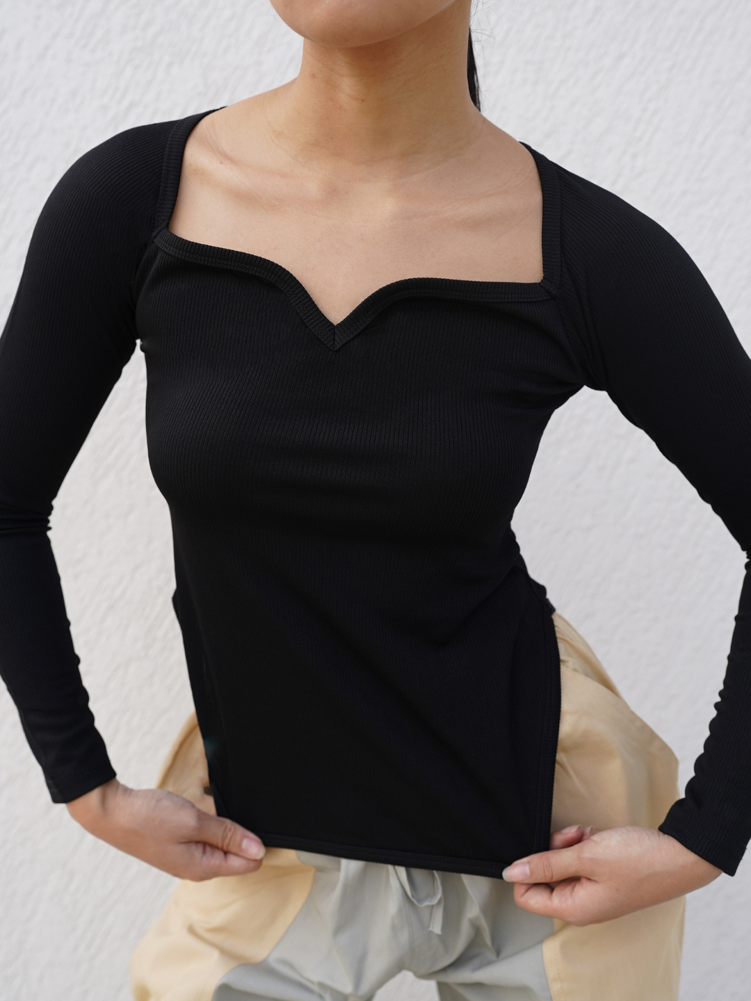 Stretchable Ribbed Sweetheart Neck Top - Uptownie