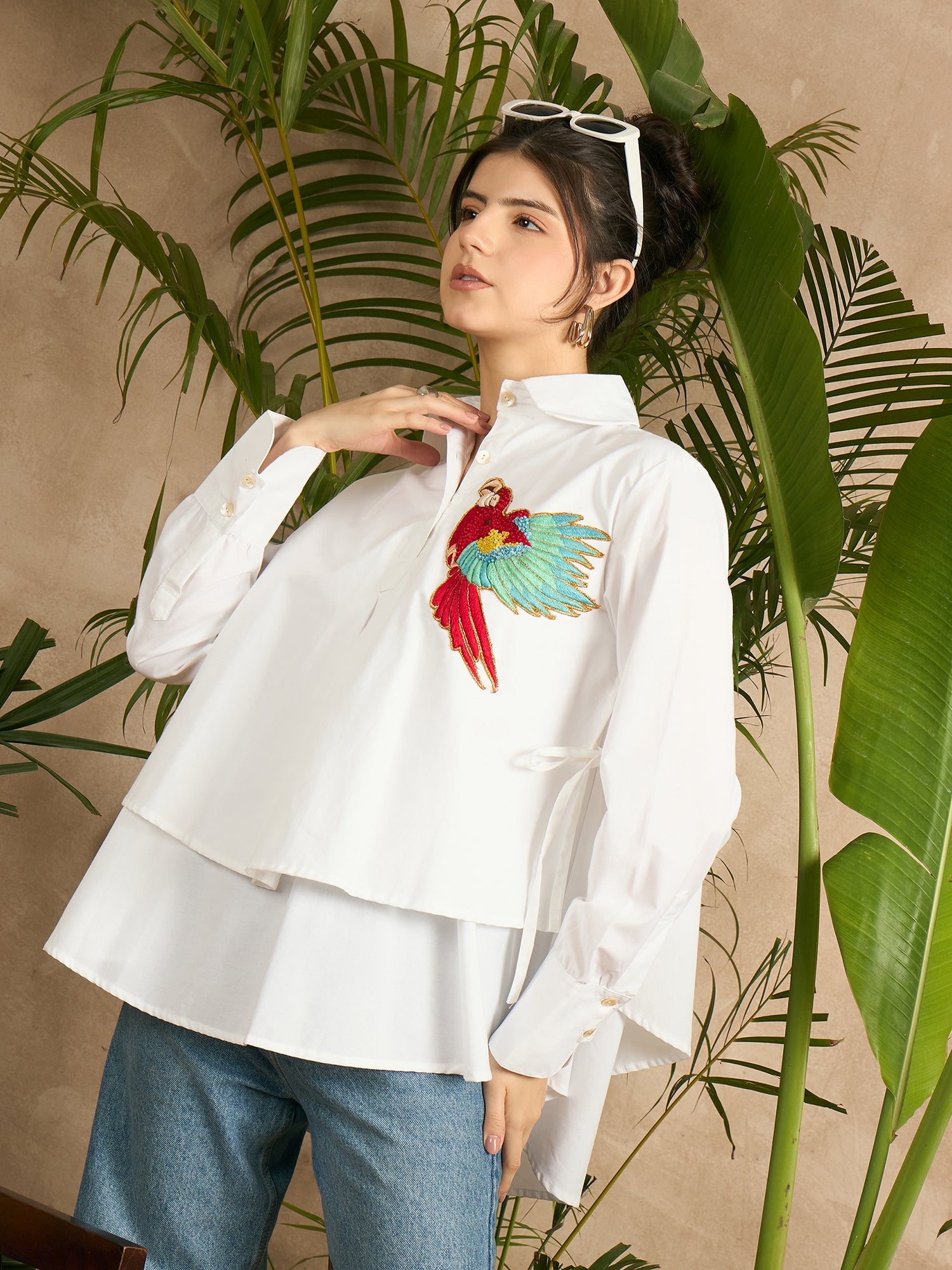 Double Layered Applique Cotton Shirt - Uptownie