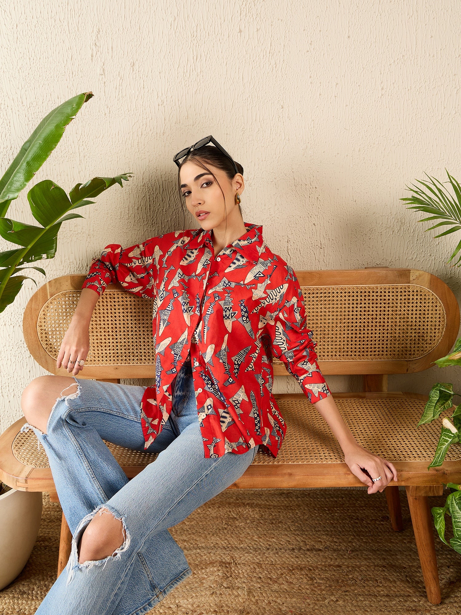 Printed Asymmetrical Cotton Shirt - Uptownie