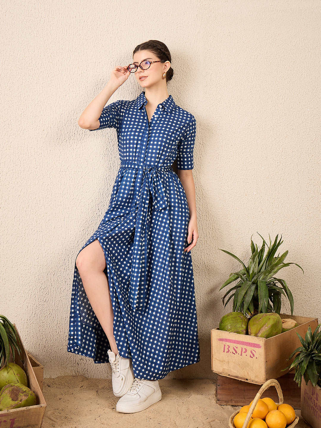 Buttoned Down Shirt Dress With Belt
