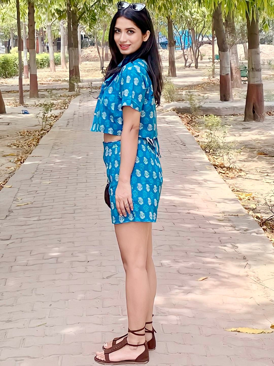 Cotton Two Piece Shorts and Cropped Shirt Co-ord Set - Uptownie