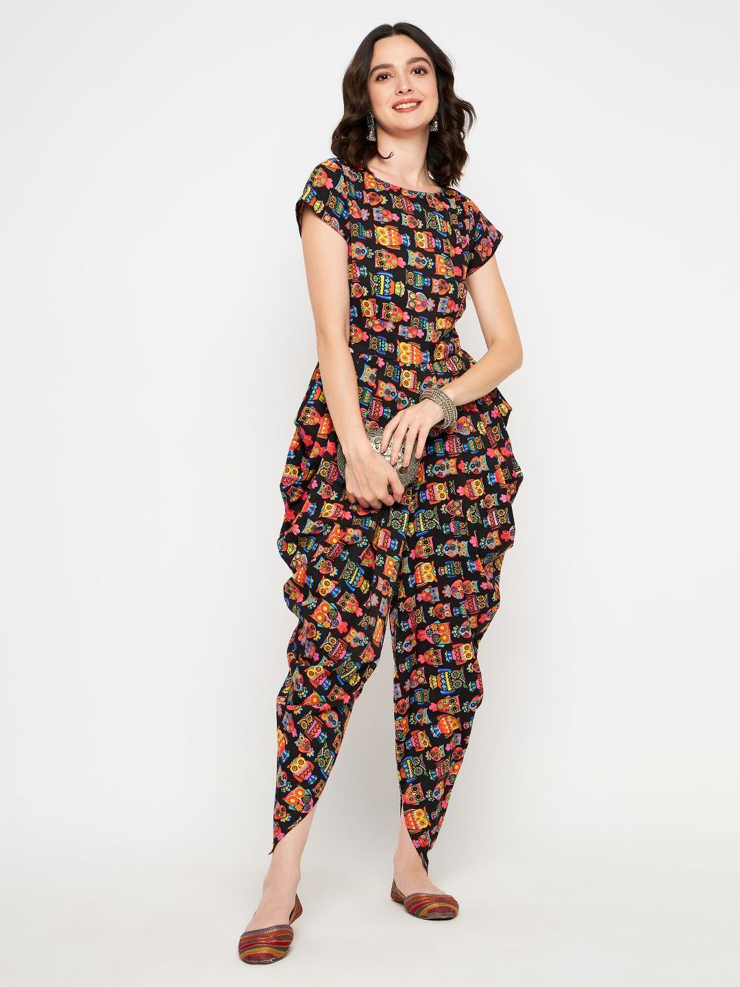 Elasticated Ethnic Dhoti Jumpsuit With Sleeves - Uptownie