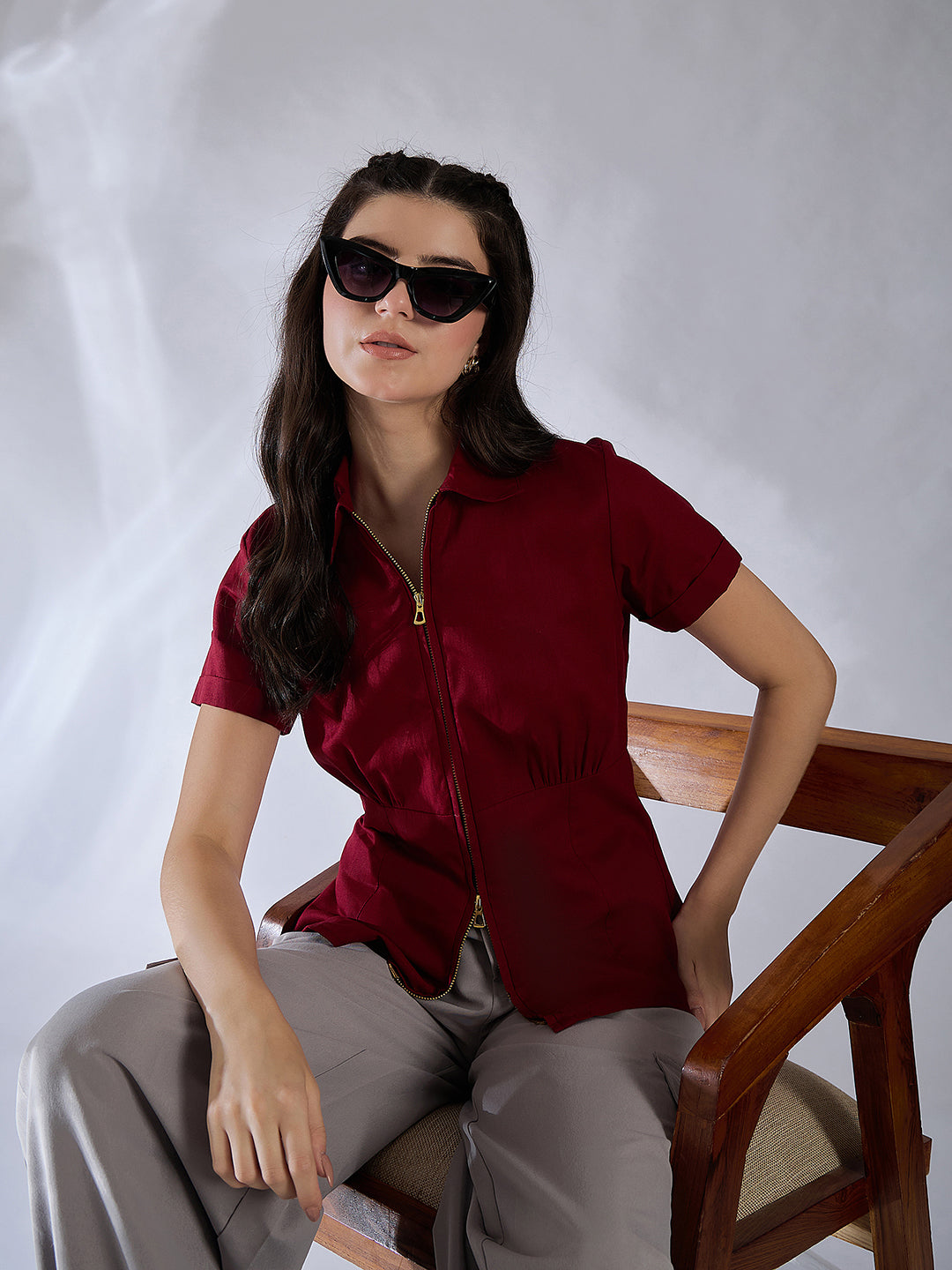 Zip-Through Fitted Cotton Top - Uptownie