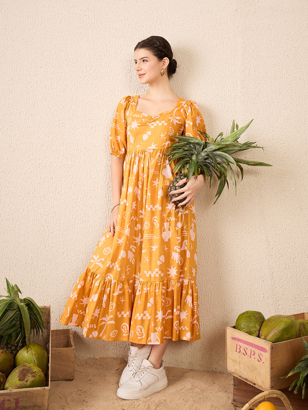 Cotton Tiered Midi Dress - Uptownie