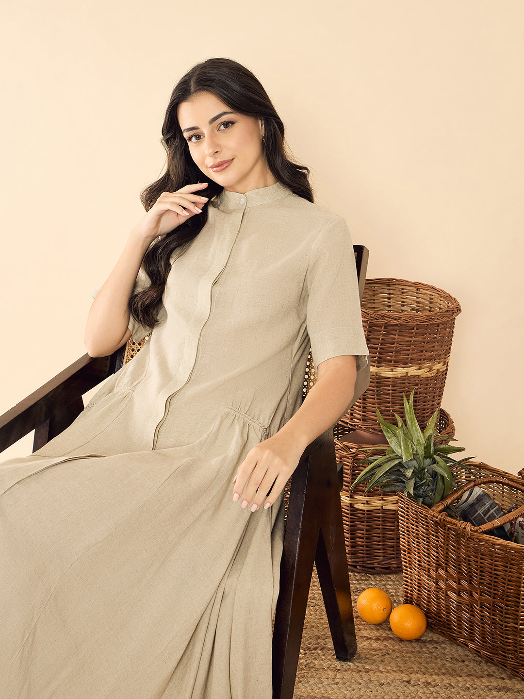 Pure Cotton Shirt Dress With Gathered Detailing - Uptownie