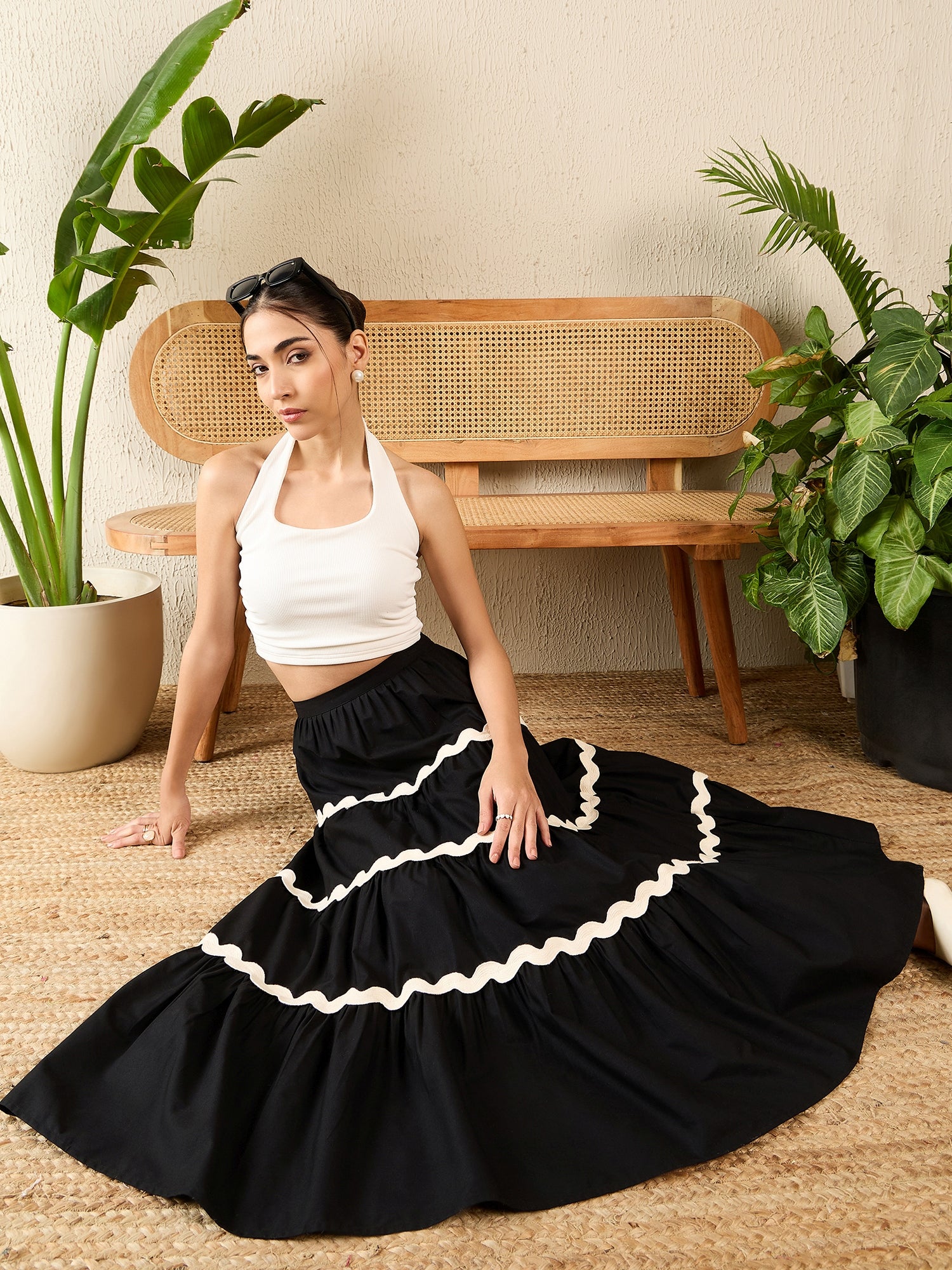 Ric-Rac Cotton Tiered Maxi Skirt - Uptownie