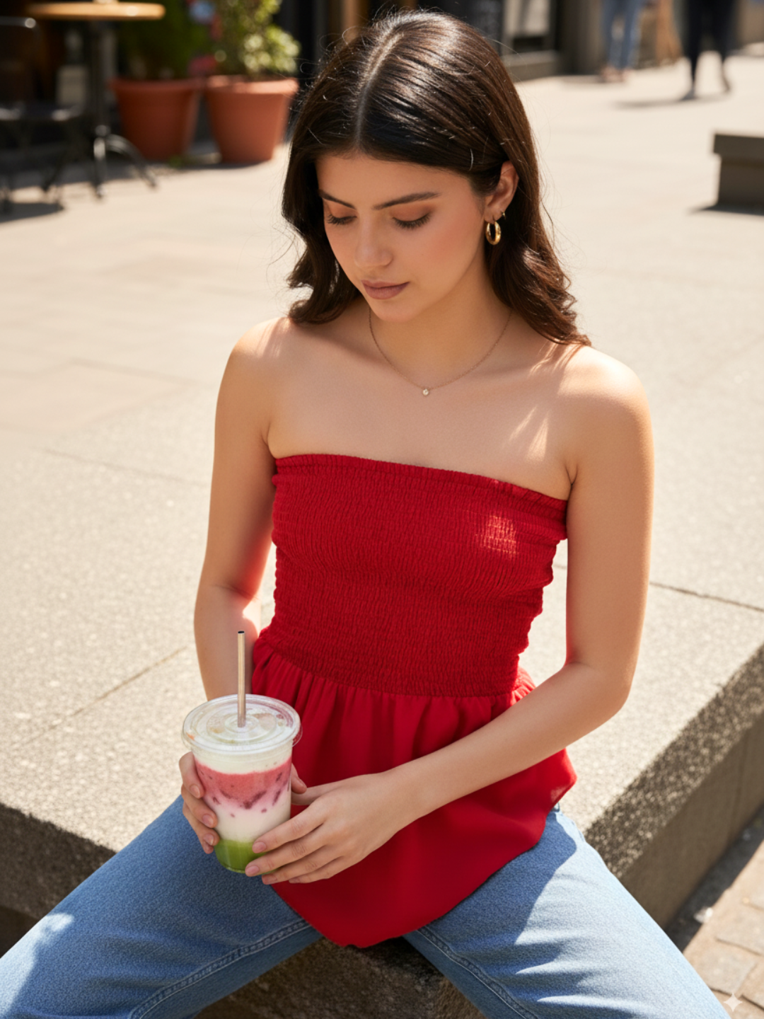 Smocked Bandeau Asymmetrical Top - Uptownie