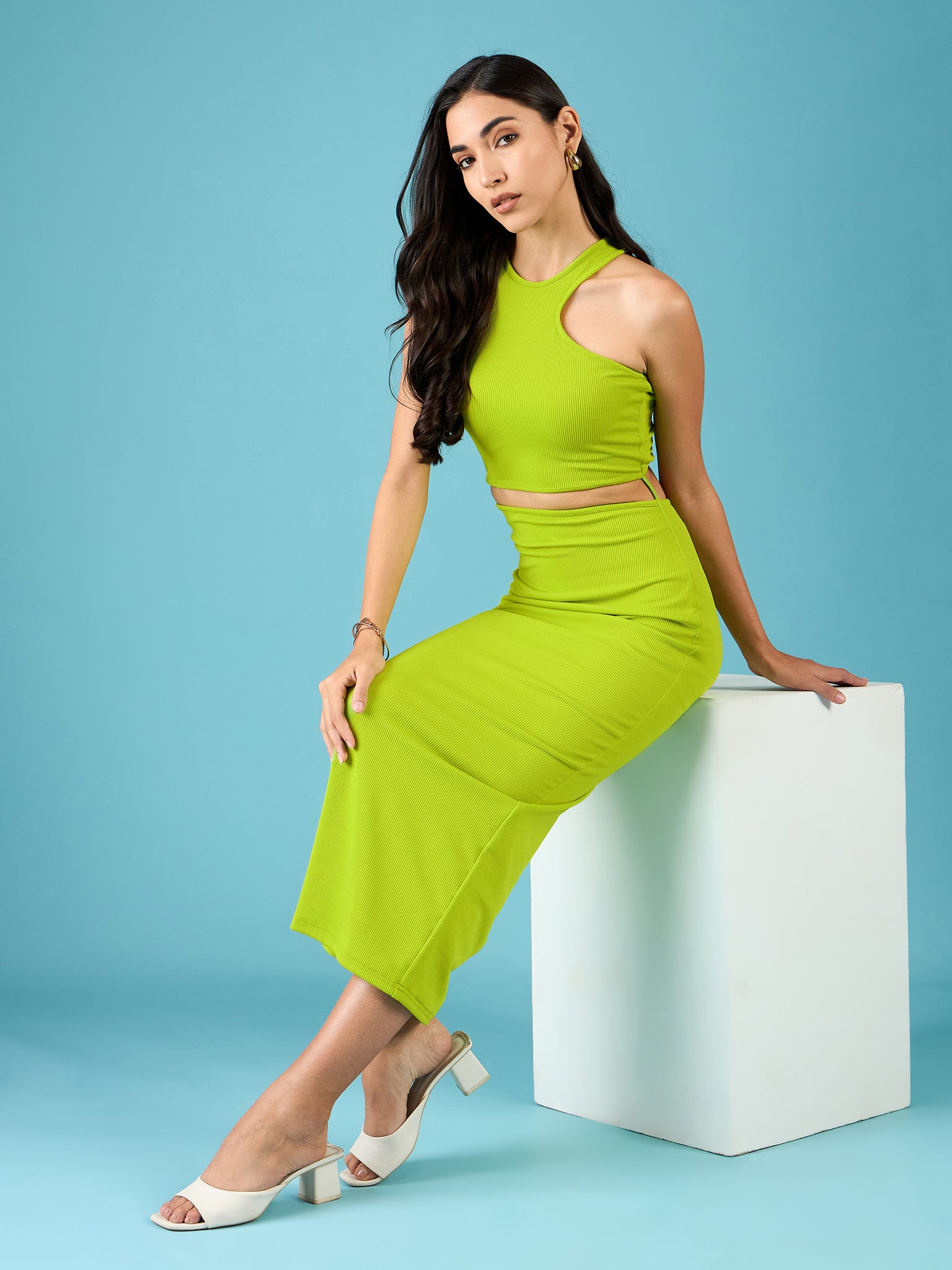 Stretchable Ribbed Cutout Dress - Uptownie