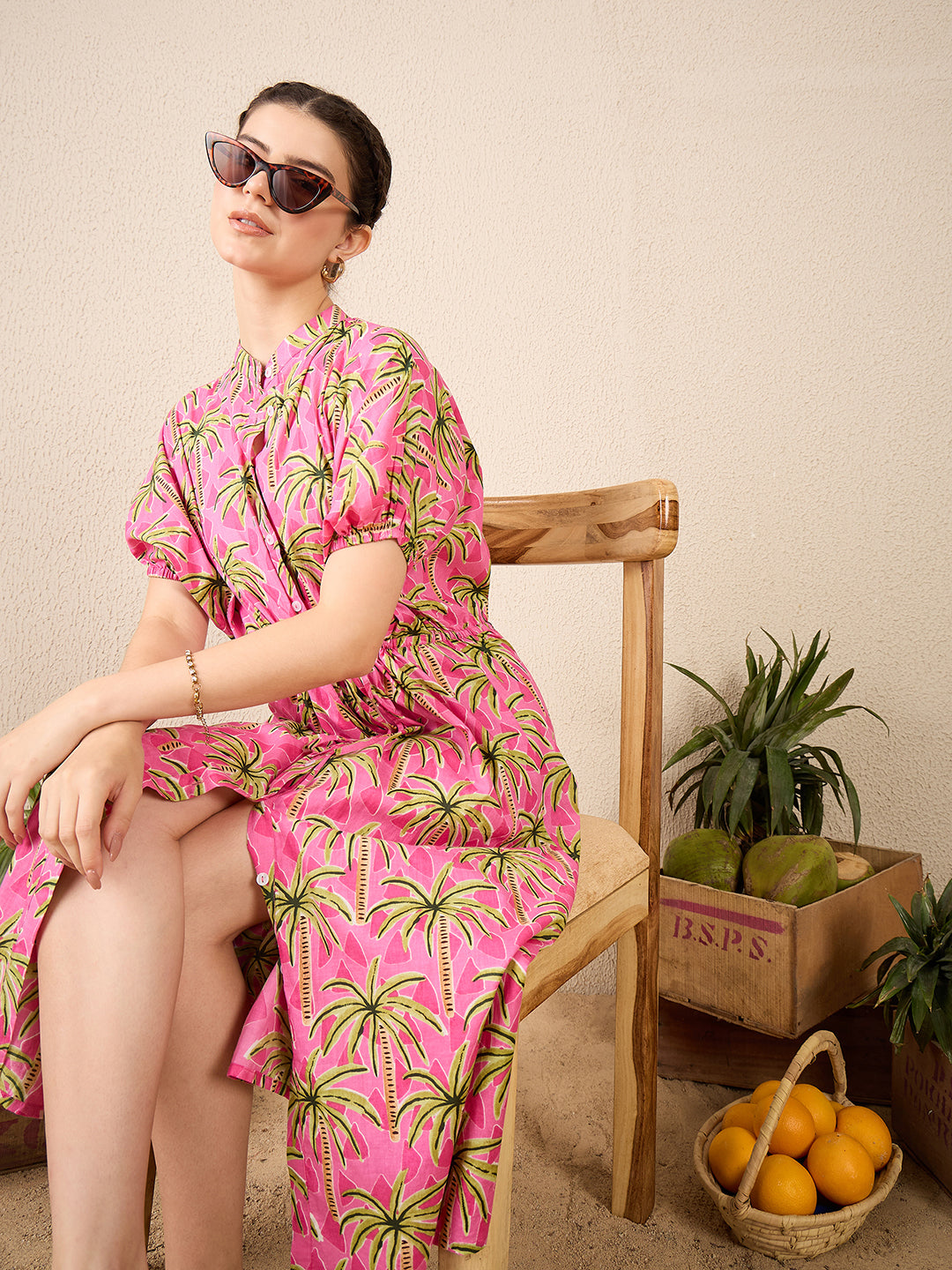 Cotton Side Waist Tie-Up Midi Dress - Uptownie