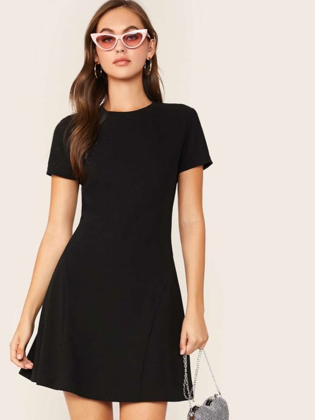 Round Neck Stretchable Skater Cotton Dress - Uptownie