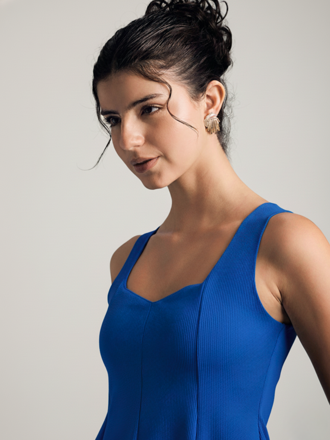 Stretchable Ribbed Peplum Top