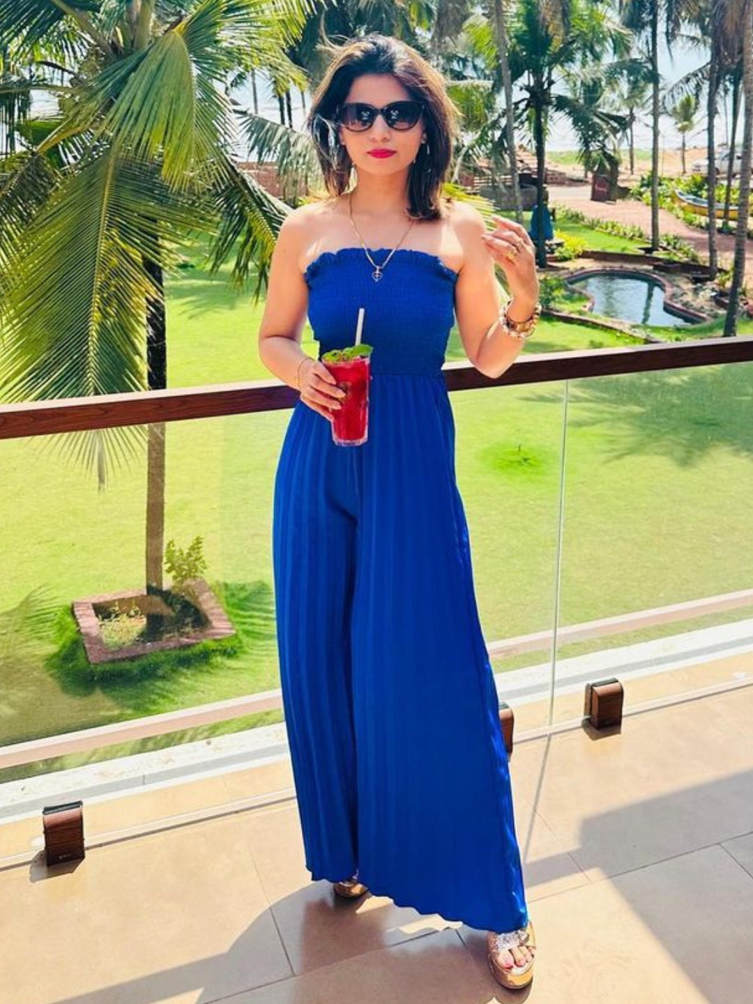 Smocked Strapless Maxi Jumpsuit - Uptownie