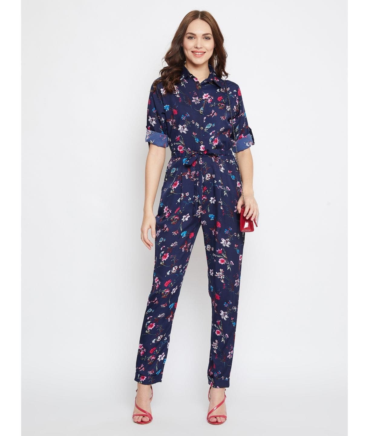 Floral Roll Up Jumpsuit - Uptownie