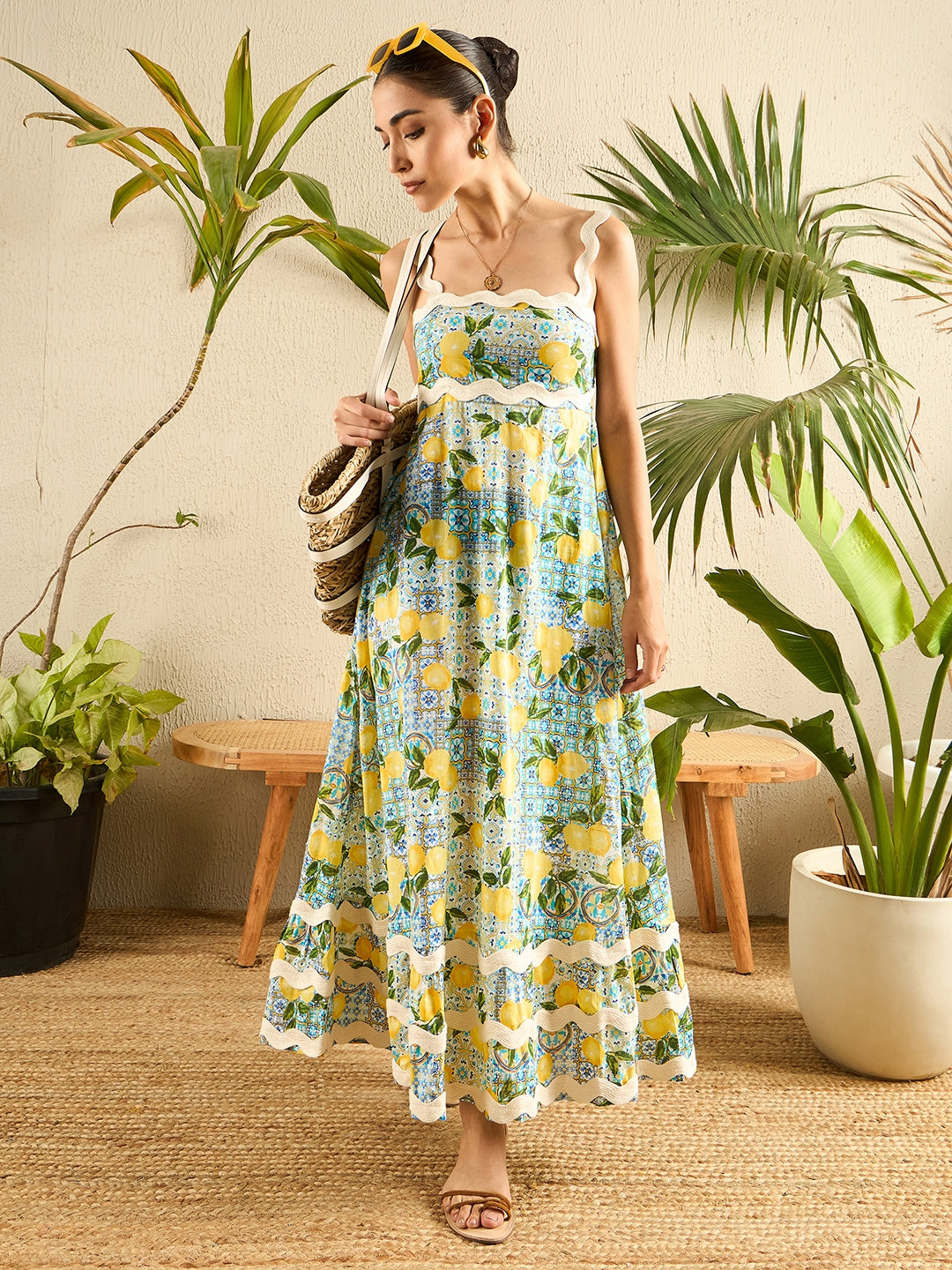 Printed Cotton Ric-Rac Dress - Uptownie