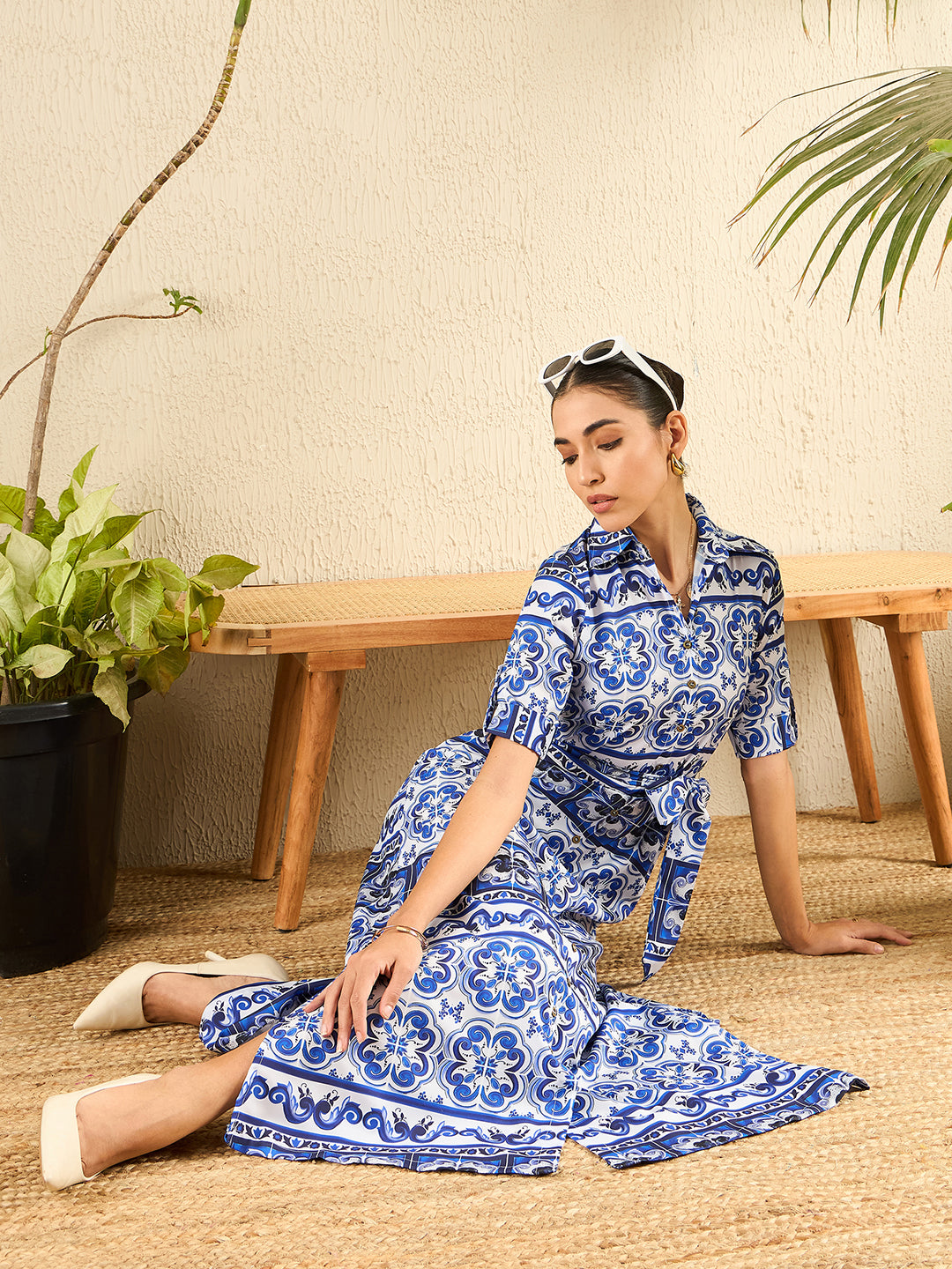 Collar Buttoned Down Printed Shirt Maxi Dress - Uptownie