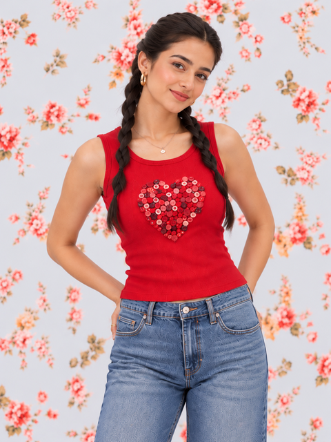 Cotton Ribbed Buttoned Fitted Tank