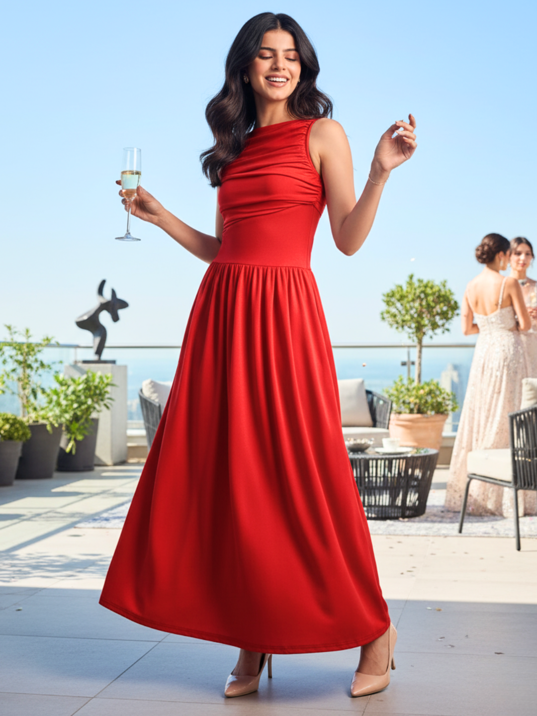 stretchable maxi dress Olandria Lace Twist Strapless striped maxi dress Ruched bodice Smocked back detailing Drop waist Stretchable material Fit and flare design Pull Floral Maxi Dress Wish Beach