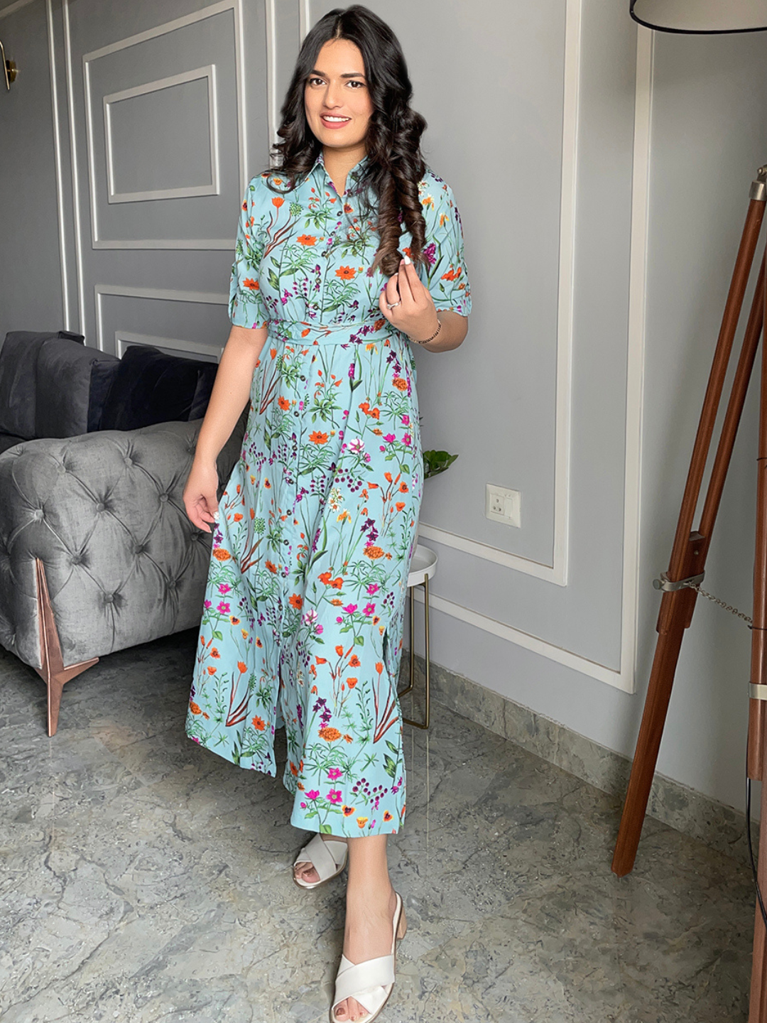 Collar Buttoned Down Shirt Maxi Dress - Uptownie