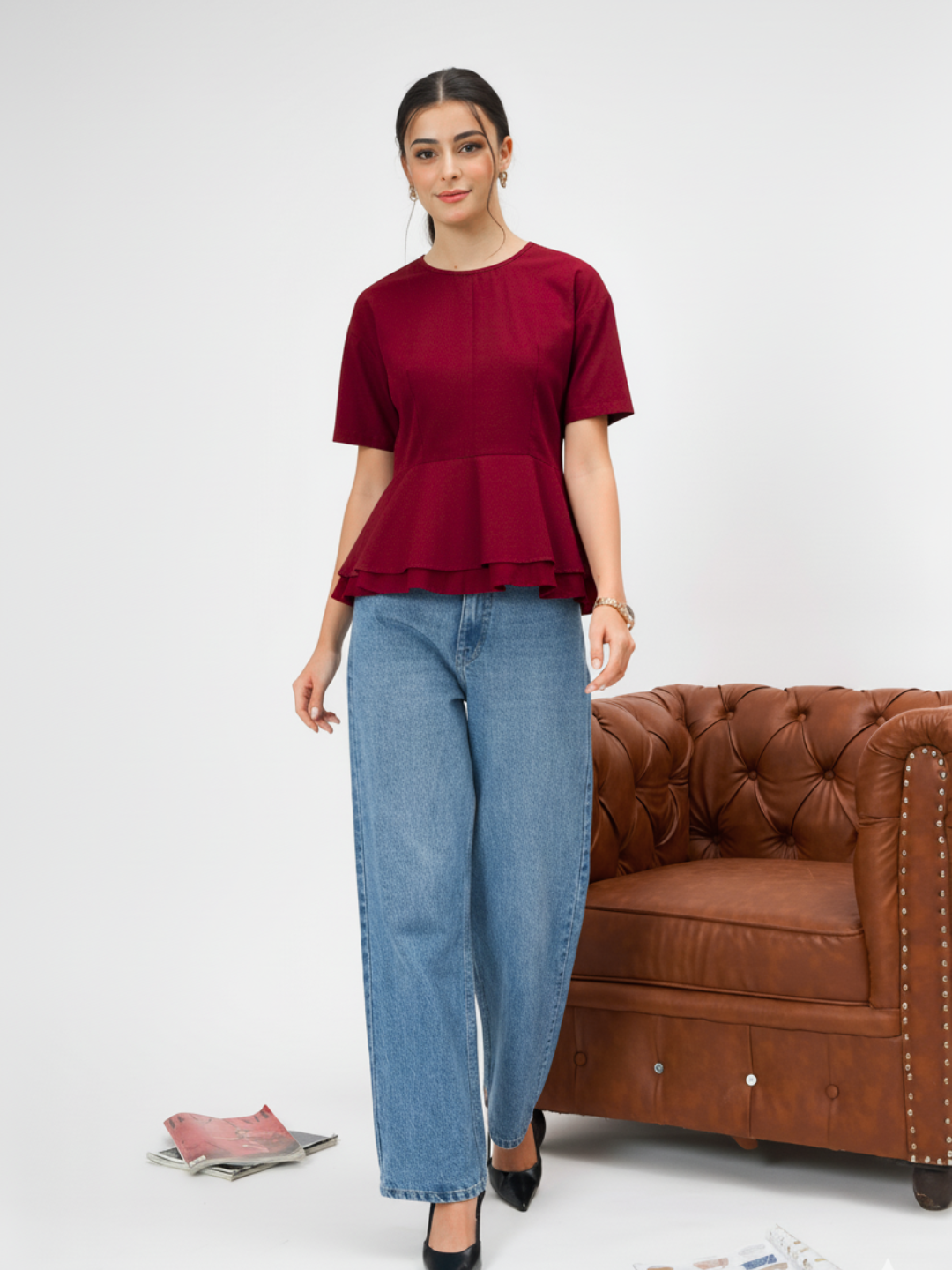 Pure Cotton Layered Peplum Top