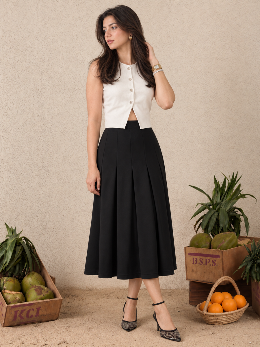 Stretchable Pleated Midi Skirt