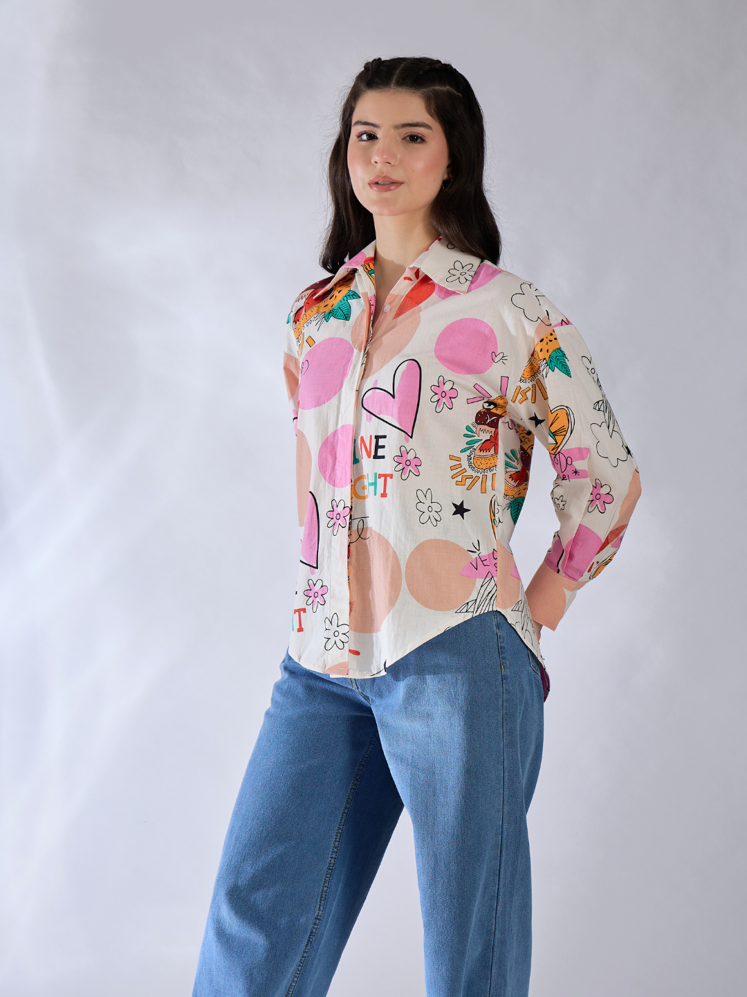 Printed Asymmetrical Cotton Shirt - Uptownie