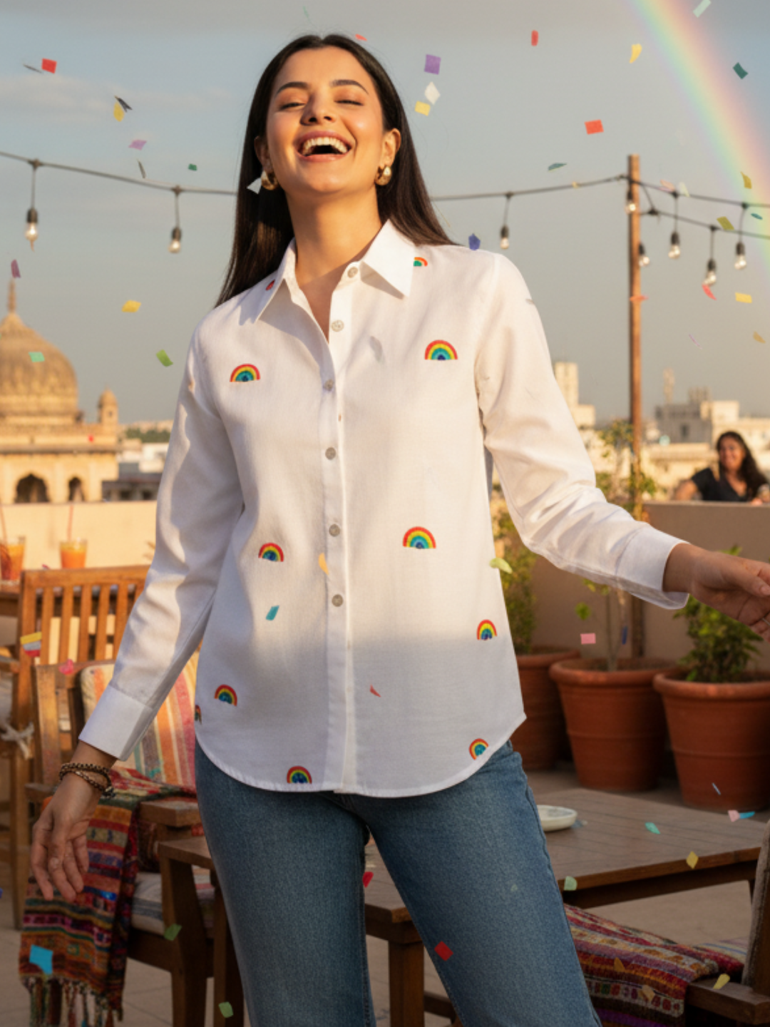 All Over Embroidered Linen Shirt - Uptownie